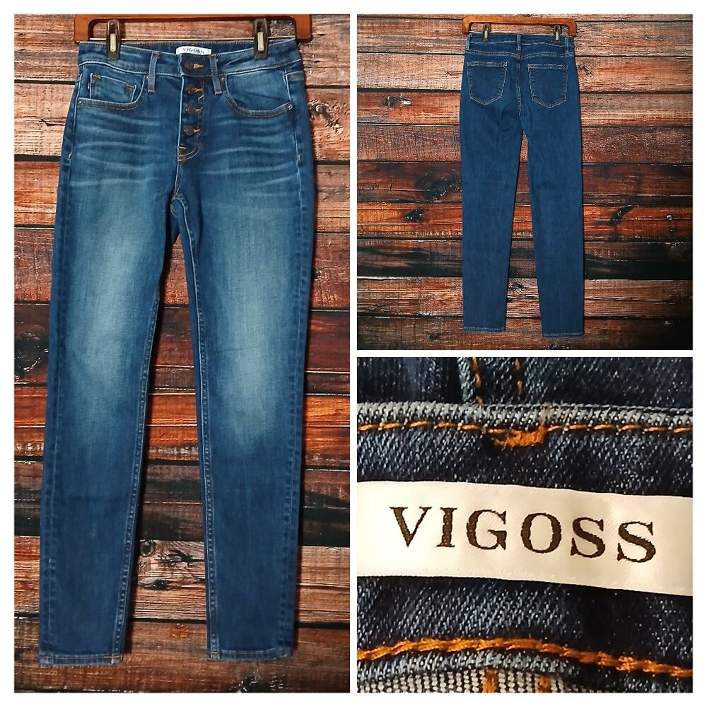 VIGOSS Jeans 25 Marley Skinny Button Fly Dark Blue Denim Stretch